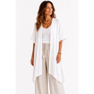 CYNTHIA ROWLEY 100% Linen White Kimono Cover Up Coastal Grandma Resort One Size